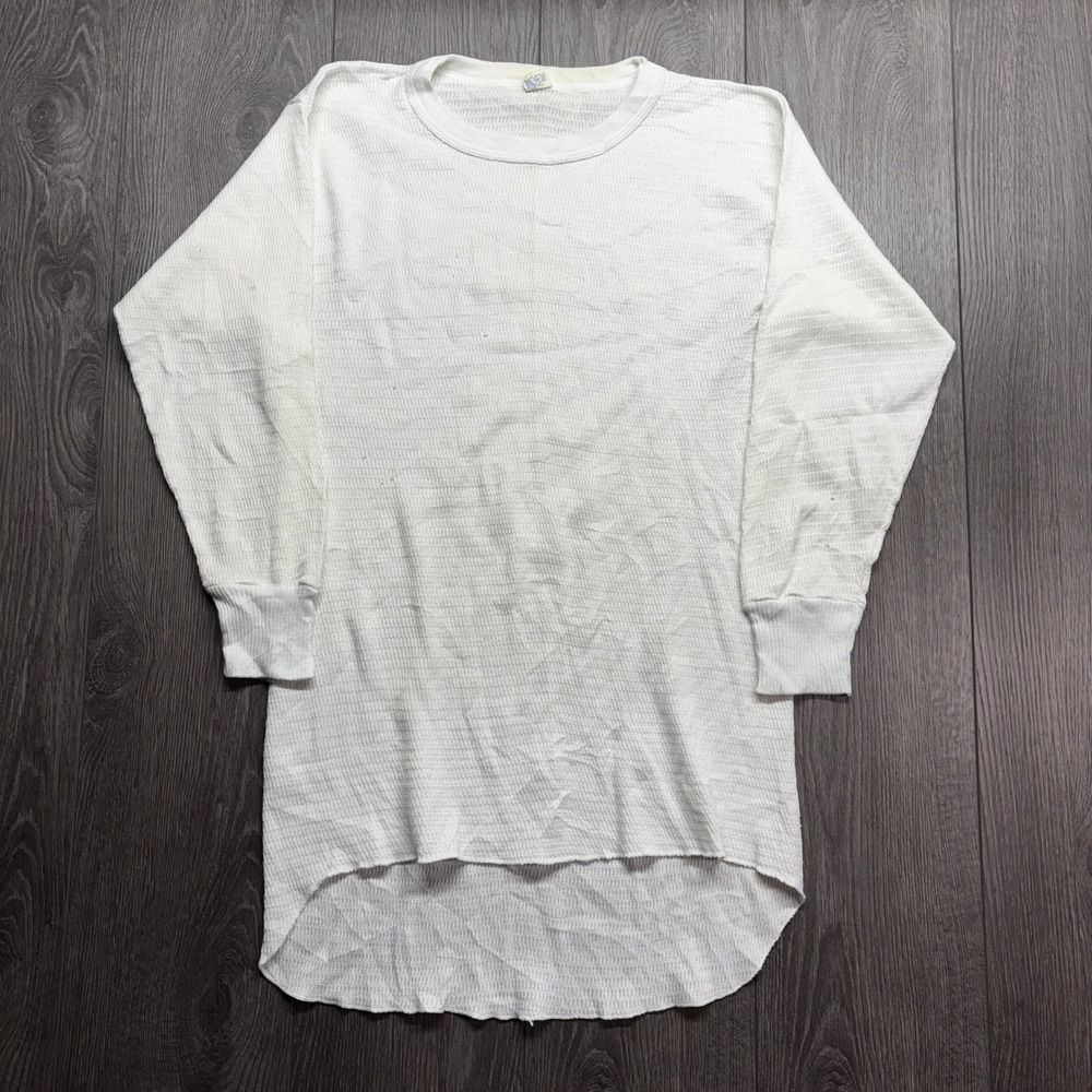 Vintage 80s Hanes XL American Sportsman Waffle Thermal Shirt Off White XL 8741